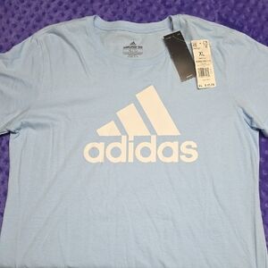 adidas Light Blue Short Sleeve Tee with White Logo - Womens
